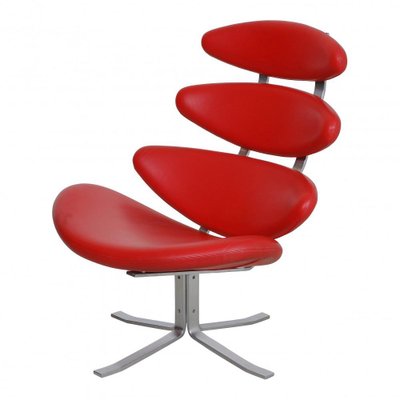 Red Leather Corona Armchair from Poul M Volther-MTD-1400652