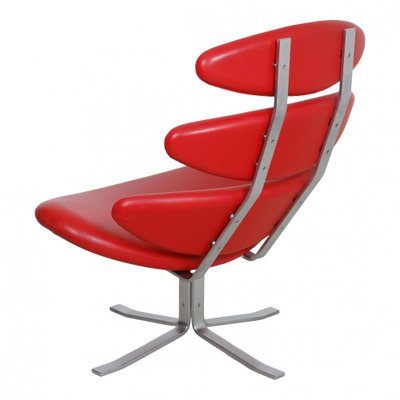 Red Leather Corona Armchair from Poul M Volther-MTD-1400652