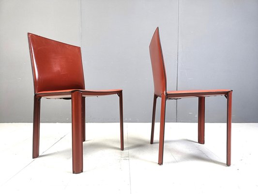 Red Leather Dining Chairs by De Couro Brazil, 1980s, Set of 8-IRH-2043122