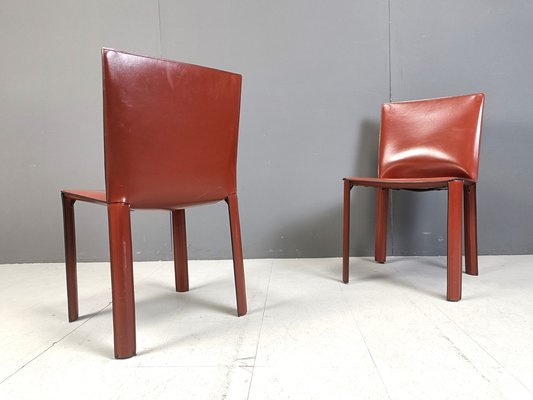 Red Leather Dining Chairs by De Couro Brazil, 1980s, Set of 8-IRH-2043122