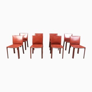 Red Leather Dining Chairs by De Couro Brazil, 1980s, Set of 8-IRH-2043122