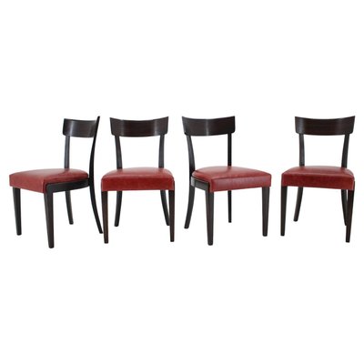 Red Leather Dining Chairs for UP, Czechoslovakia, Set of 4, 1950s-TZ-1079027