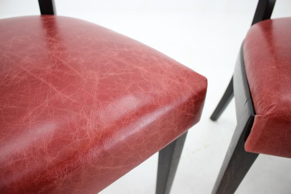 Red Leather Dining Chairs for UP, Czechoslovakia, Set of 4, 1950s-TZ-1079027