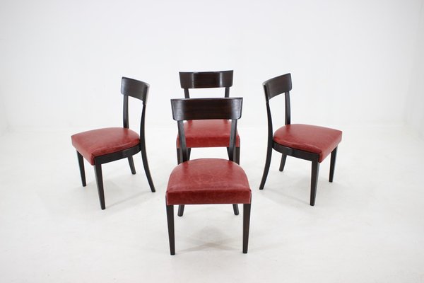 Red Leather Dining Chairs for UP, Czechoslovakia, Set of 4, 1950s-TZ-1079027