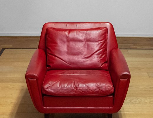 Red Leather Lounge Chair, Denmark, 1960s-JE-1775461