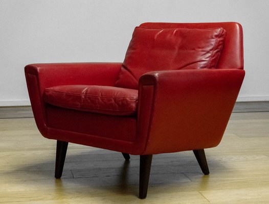 Red Leather Lounge Chair, Denmark, 1960s-JE-1775461