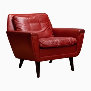 Red Leather Lounge Chair, Denmark, 1960s-JE-1775461