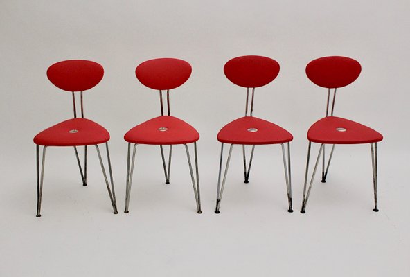 Red Lounge Chairs by Günter Talos, 1950s, Set of 4-NB-633738