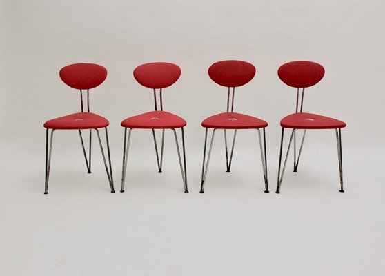 Red Lounge Chairs by Günter Talos, 1950s, Set of 4-NB-633738