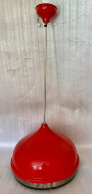 Red Metal and Granulated Glass Ceiling Lamp, 1970s-ROJ-671944