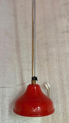 Red Metal and Granulated Glass Ceiling Lamp, 1970s-ROJ-671944