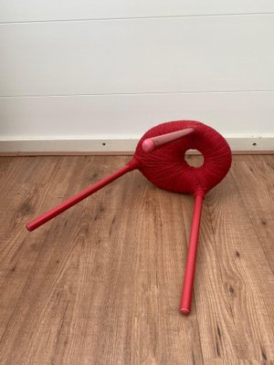 Red Metal and Wool Eskilstuna Three Pod Stool from Ikea, 1990s-LL-1312170