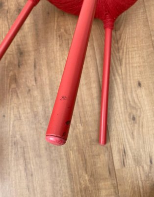 Red Metal and Wool Eskilstuna Three Pod Stool from Ikea, 1990s-LL-1312170