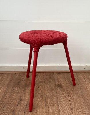 Red Metal and Wool Eskilstuna Three Pod Stool from Ikea, 1990s-LL-1312170