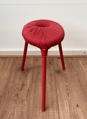 Red Metal and Wool Eskilstuna Three Pod Stool from Ikea, 1990s-LL-1312170