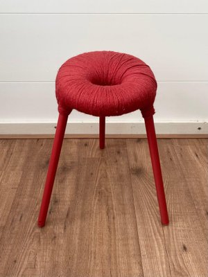 Red Metal and Wool Eskilstuna Three Pod Stool from Ikea, 1990s-LL-1312170