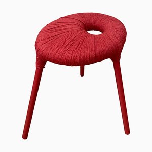 Red Metal and Wool Eskilstuna Three Pod Stool from Ikea, 1990s-LL-1312170