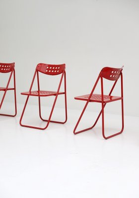 Red Metal Folding Chairs, 1980s, Set of 4-CF-1238817