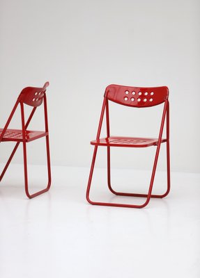 Red Metal Folding Chairs, 1980s, Set of 4-CF-1238817