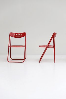 Red Metal Folding Chairs, 1980s, Set of 4-CF-1238817