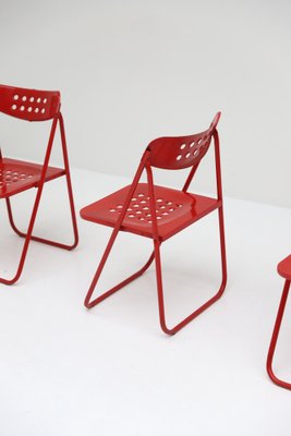 Red Metal Folding Chairs, 1980s, Set of 4-CF-1238817