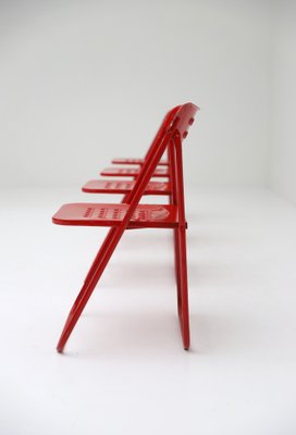 Red Metal Folding Chairs, 1980s, Set of 4-CF-1238817