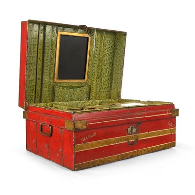 Red Metal Travel Trunk, 1940s-NQ-636677