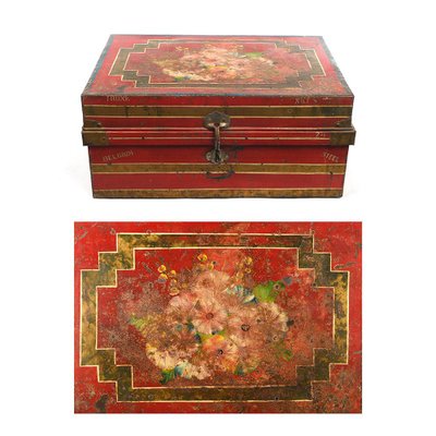 Red Metal Travel Trunk, 1940s-NQ-636677