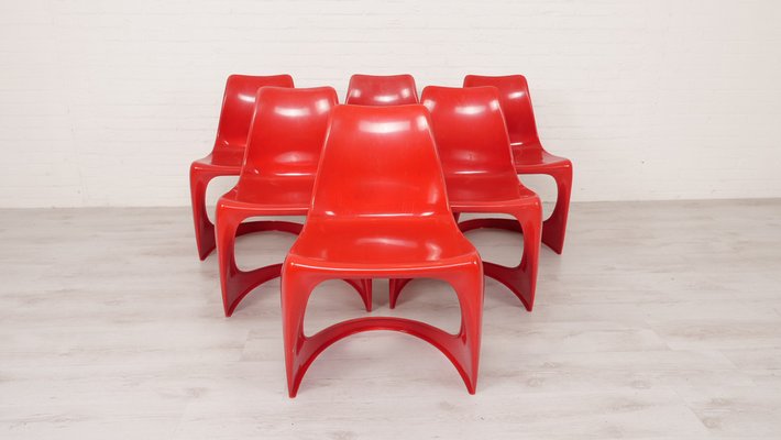 Red Model 290 Dining Chairs by Steen Ostergaard for Cado, Set of 6-HPM-1817536