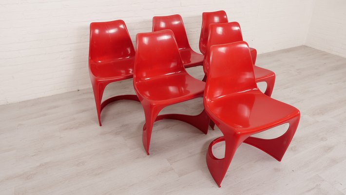 Red Model 290 Dining Chairs by Steen Ostergaard for Cado, Set of 6-HPM-1817536