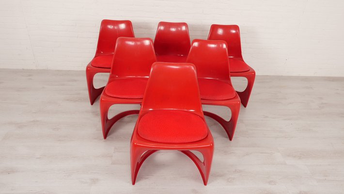 Red Model 290 Dining Chairs by Steen Ostergaard for Cado, Set of 6-HPM-1817536