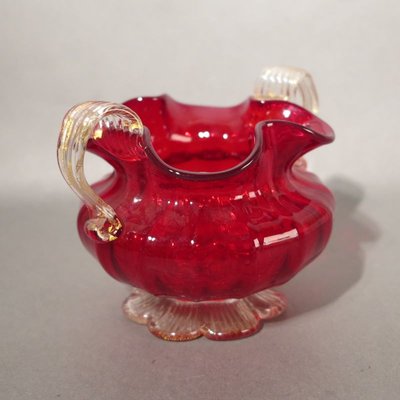 Red Murano Glass Bowl with Gold, 1950s-WK-730045