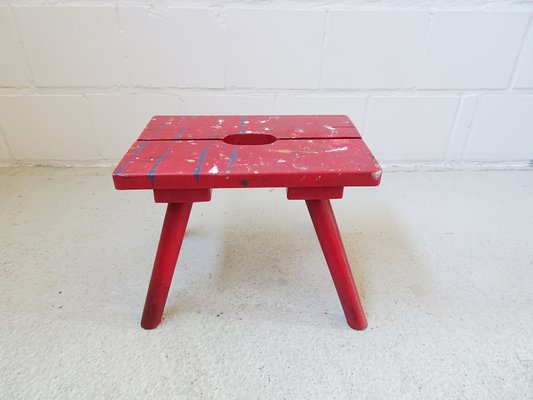 Red Painted Wooden Stool-POM-1196323