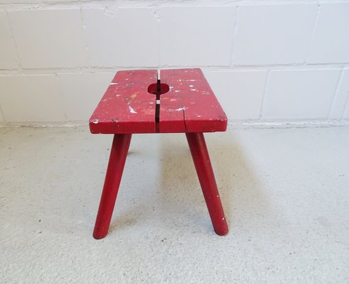 Red Painted Wooden Stool-POM-1196323