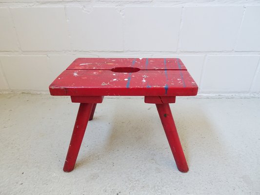 Red Painted Wooden Stool-POM-1196323