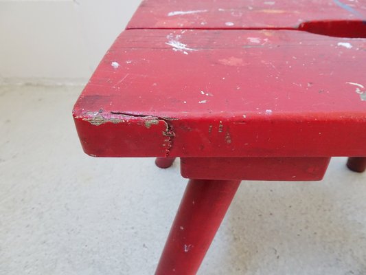 Red Painted Wooden Stool-POM-1196323