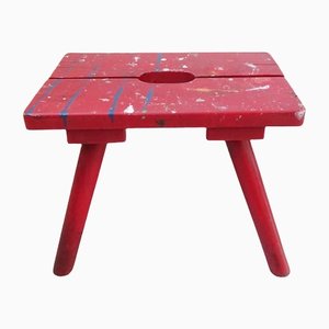 Red Painted Wooden Stool-POM-1196323