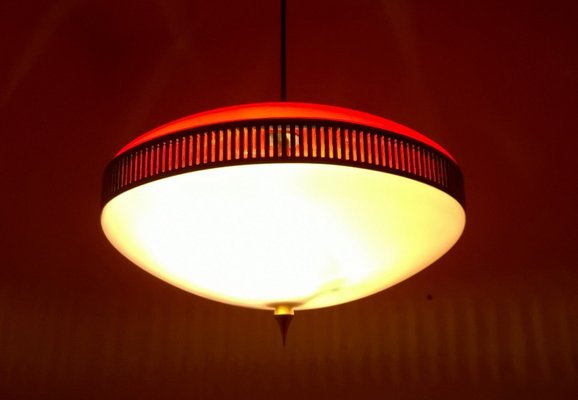 Red Plastic Pendant Lamp, 1950s-EI-646543