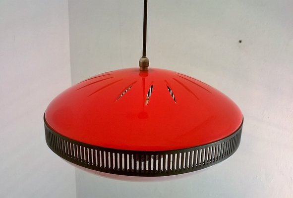 Red Plastic Pendant Lamp, 1950s-EI-646543