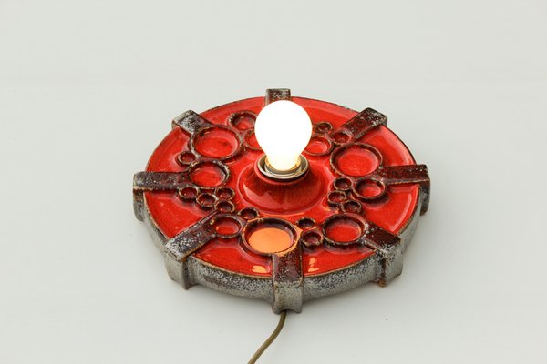 Red Round Fat Lava Ceramic Wall Lamp from Hustadt Leuchten, 1970s-DUM-1803114