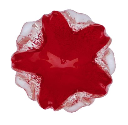 Red Sommerso Murano Glass Bowls with Silver Flecks & Rippled Edge, Set of 2-MJY-1148904