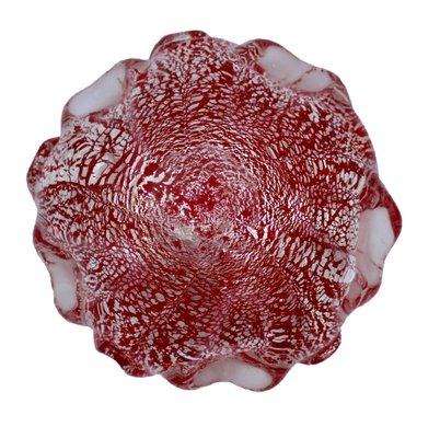 Red Sommerso Murano Glass Bowls with Silver Flecks & Rippled Edge, Set of 2-MJY-1148904