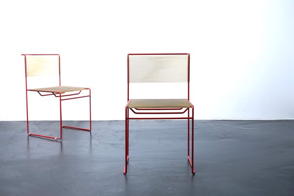 Red Spaghetti Chairs by Giadomenico Belnti for Fly Line, Italy, 1970s, Set of 2-CIP-1153543