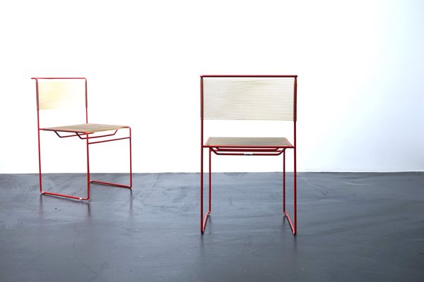 Red Spaghetti Chairs by Giadomenico Belnti for Fly Line, Italy, 1970s, Set of 2-CIP-1153543