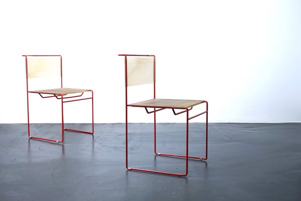 Red Spaghetti Chairs by Giadomenico Belnti for Fly Line, Italy, 1970s, Set of 2-CIP-1153543