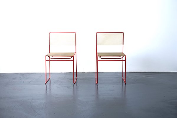 Red Spaghetti Chairs by Giadomenico Belnti for Fly Line, Italy, 1970s, Set of 2-CIP-1153543