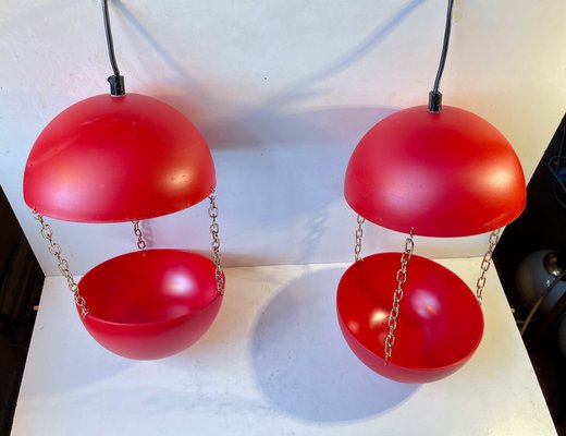 Red Swag Pendant Lamps with Flower Pots by E. S. Horn, 1970s, Set of 2-LCR-1257614