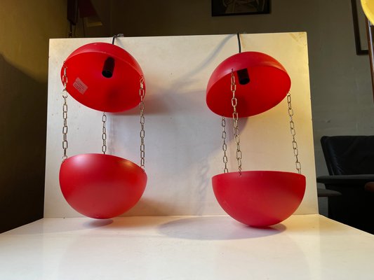 Red Swag Pendant Lamps with Flower Pots by E. S. Horn, 1970s, Set of 2-LCR-1257614