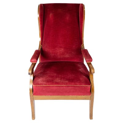 Red Velvet and Mahogany Armchair by Frits Henningsen-UY-853726