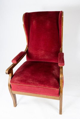 Red Velvet and Mahogany Armchair by Frits Henningsen-UY-853726